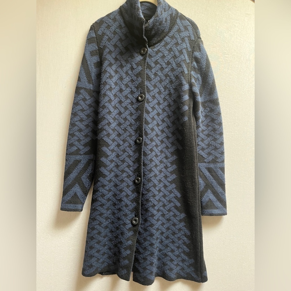 Cocogio Long Knit Coat Wool Alpaca Blend Mock Neck M